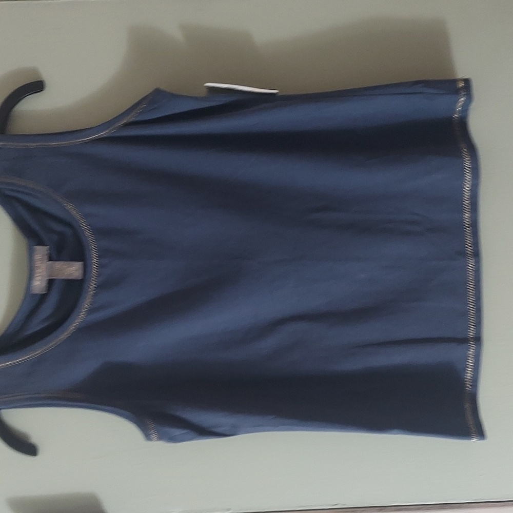 Kate Hill  Essentials 2 Tone Blue Career Attire Pima Cotton Tank Top Sz M
